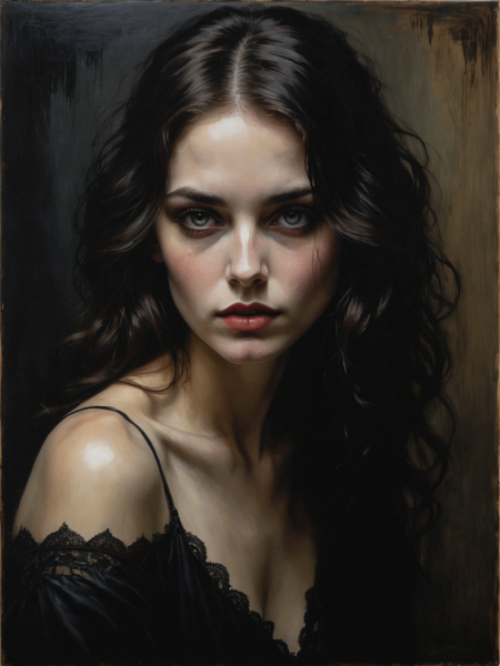 31072684-433200653537538-In Casey Baugh's evocative style, a Gothic girl emerges from the depths of darkness, her essence a captivating blend of mystery.png